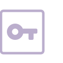 A simple line drawing of a key inside a rectangular box with rounded corners, all outlined in light purple.