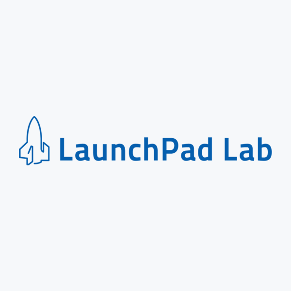 LaunchPad Lab Blue outline of a rocket icon next to the text "LaunchPad Lab" in blue font on a light grey background.