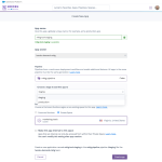 Heroku “Create New App” page showing form fields for app name, pipeline, stage, space selection, and a “Create app” button at the bottom right.
